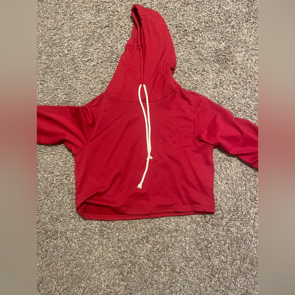 size small, mid sized hoodie, and the color red